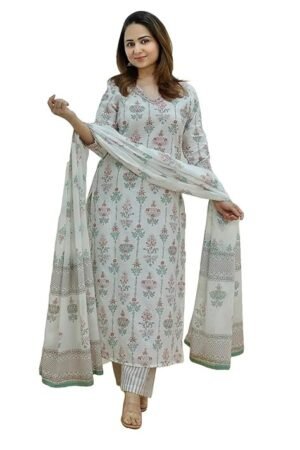 Women's Viscose Kurta Set with Dapatta, White