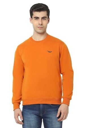 Men's Cotton Blend Casual Crew Neck Sweatshirt, Orange
