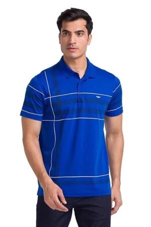 Men's Print Pattern Slim Fit Polo Collar T-Shirt, Blue