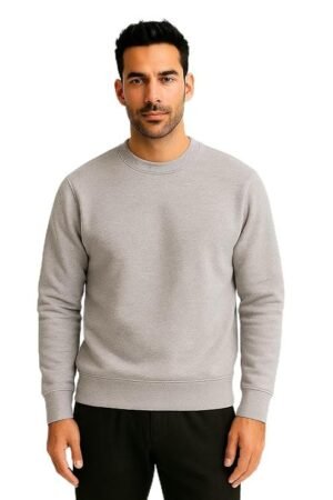 Solid Cotton Rich Light Weight Round Neck Sweatshirt, White