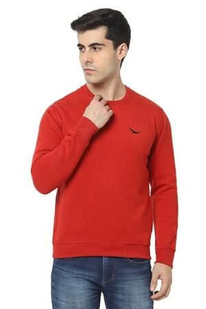 Men's Cotton Blend Casual Crew Neck Sweatshirt, Red