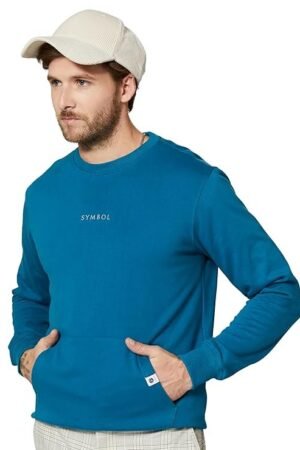 Men Crew Neck Sweatshirt, Teal Green