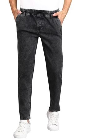 Men Mid Rise Regular Fit Jogger Jeans - Jet Black