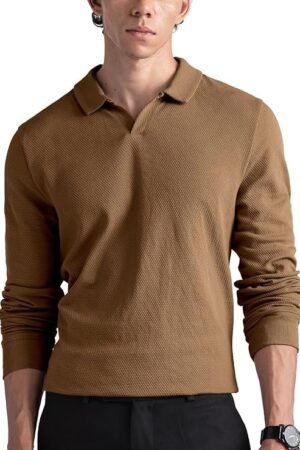 Men's Full Sleeve Polo T-Shirt, Brown