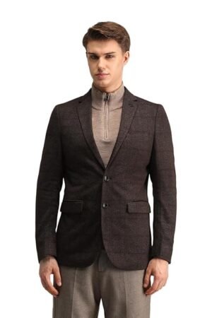Men's Zero Calorie Slim Fit Herringbone Blazer, Dark Brown