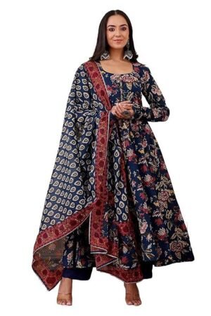 Women's Viscose Kurta and Pant with Dupatta Set, Blue