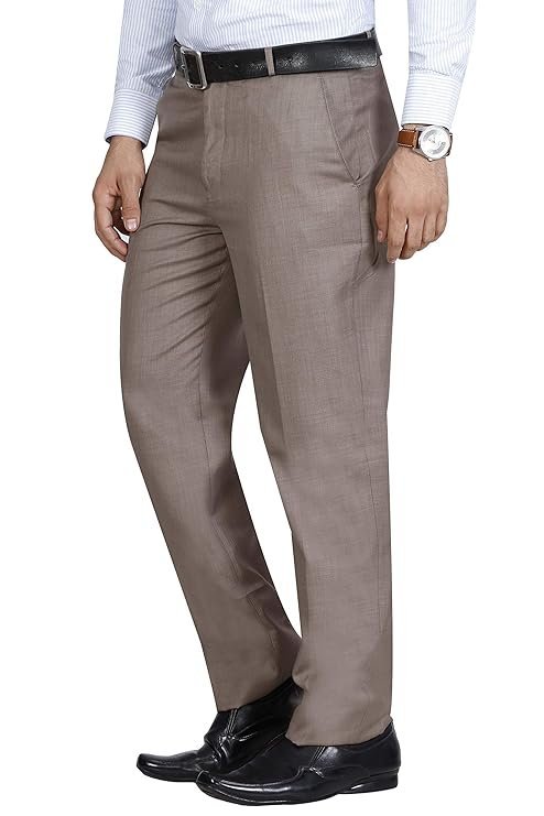 Men's Solid Formal Trousers, Light Beige - Image 2