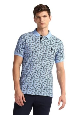 Men's Floral Fitted Polo Shirt, Light Blue