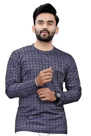 Men's Geometric Pattern Full Sleeve T-Shirt, Navy Blue