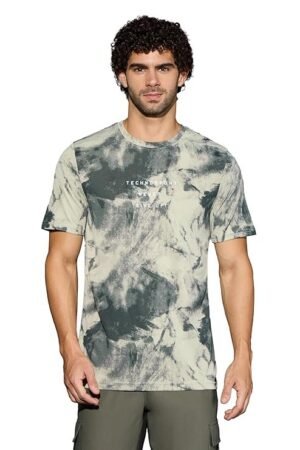 Men's Polyester Printed T-Shirt, Grey/White