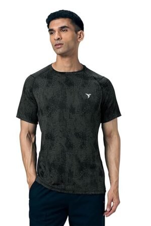 Men's Slim Fit Crew Neck Printed Half Sleeve T-Shirt, Black
