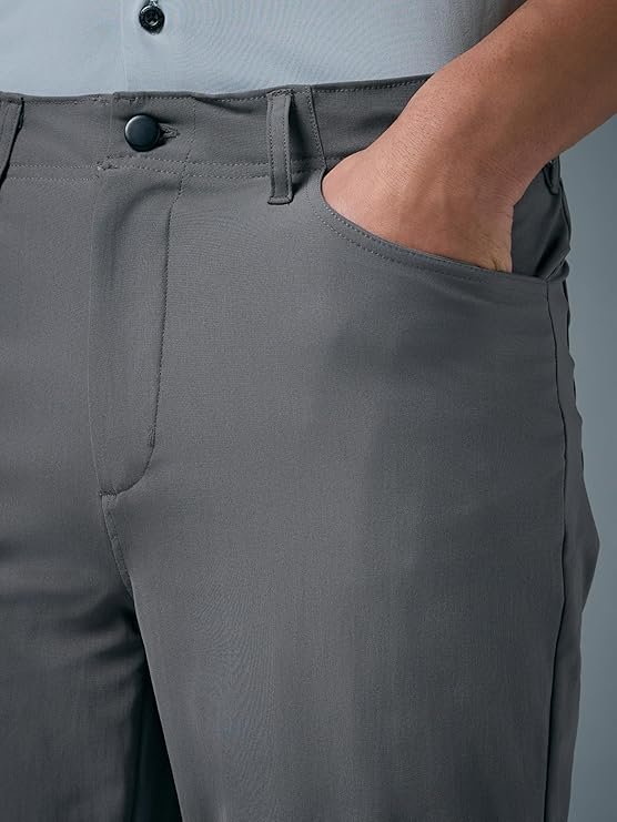 Men's Solid Semi-Formal Trousers, Light Grey - Image 3