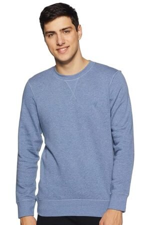 Men Cotton Crew Neck Sweatshirt, Light Blue