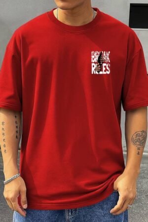 Men's Printed Round Neck T-Shirt, Red