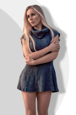 Knitted Mini Sweater Dress, Dark Grey